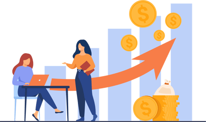 Startup managers presenting and analyzing sales growth chart-2
